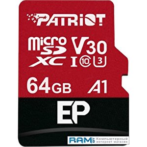 Карта памяти Patriot microSDXC EP Series PEF64GEP31MCX 64GB (с адаптером)