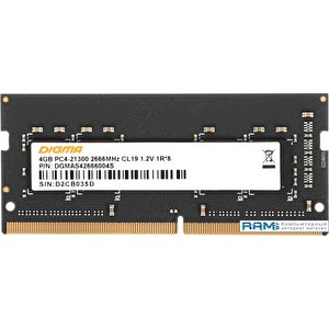 Оперативная память Digma 4ГБ DDR4 SODIMM 2666 МГц DGMAS42666004S