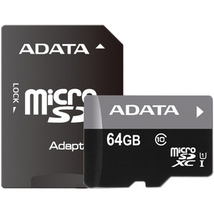 Карта памяти SDXC-micro Card 64Gb ADATA Premier AUSDX64GUICL10-RA1 UHS-I + Adapter