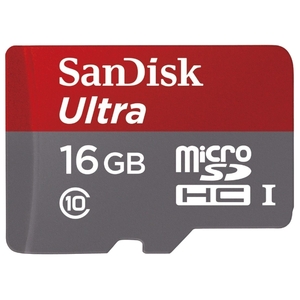 Карта памяти SanDisk Ultra microSDHC 16GB UHS-I/U1 + адаптер [SDSQUNB-016G-GN3MA]