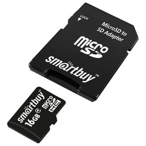 Карта памяти Smart Buy microSDHC (Class 4) 16 Гб + SD адаптер (SB16GBSDCL4-01)