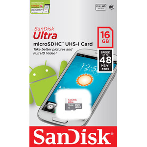 Карта памяти SanDisk Ultra microSDHC 16Gb Class 10 (SDSQUNB-016G-GN3MN)