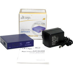 Коммутатор Acorp HU5D Ethernet 10/100Mb 5 Port Metal case