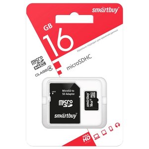 Карта памяти Smart Buy microSDHC (Class 4) 16 Гб + SD адаптер (SB16GBSDCL4-01)