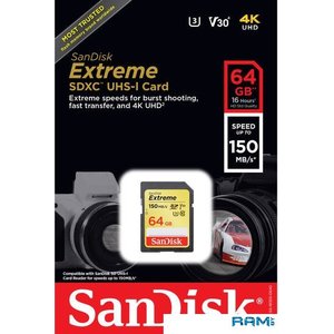 Карта памяти SanDisk Extreme SDXC SDSDXV6-064G-GNCIN 64GB
