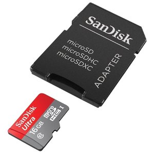 Карта памяти SanDisk Ultra SDSQUNS-016G-GN3MA microSDHC 16GB (с адаптером)