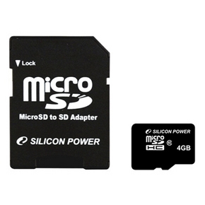 Карта памяти Silicon-Power microSDHC (Class 10) 4 Гб + адаптер (SP004GBSTH010V10-SP)