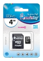 Карта памяти Smart Buy microSDHC (Class 4) 4 Гб + SD адаптер (SB4GBSDCL4-01)
