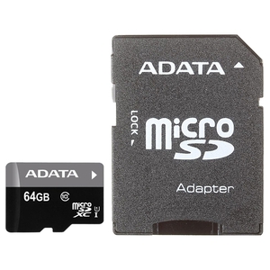 Карта памяти A-Data Premier microSDXC UHS-I U1 Class 10 64GB (AUSDX64GUICL10-RA1)