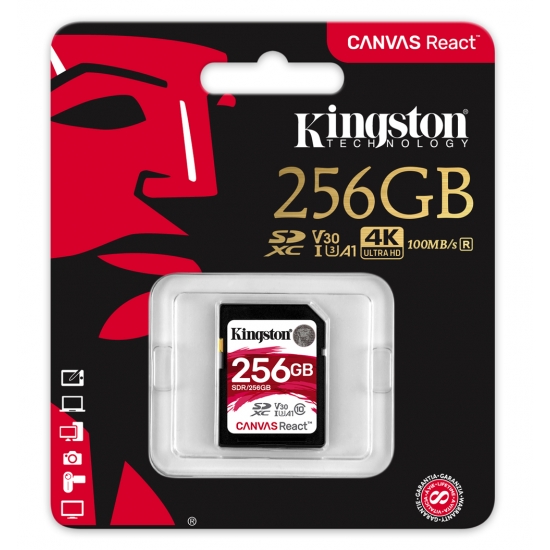 Kingston Canvas React SDR256GB SDXC 256GB usb flash drive 256gb kingston usb 3 2 gen 1 datatraveler exodia m black teal dtxm 256gb