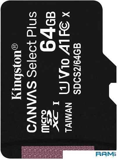Kingston Canvas Select Plus microSDXC 64GB kingston microsdxc uhs i class 10 64gb sdc10g264gbsp