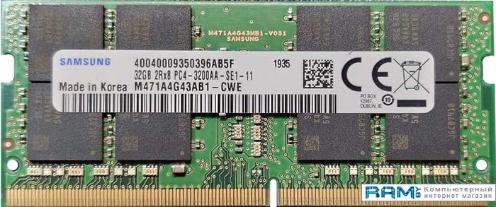 Samsung 32GB DDR4 SODIMM PC4-25600 M471A4G43AB1-CWE samsung 32 ddr4 3200 m393a4k40eb3 cweby