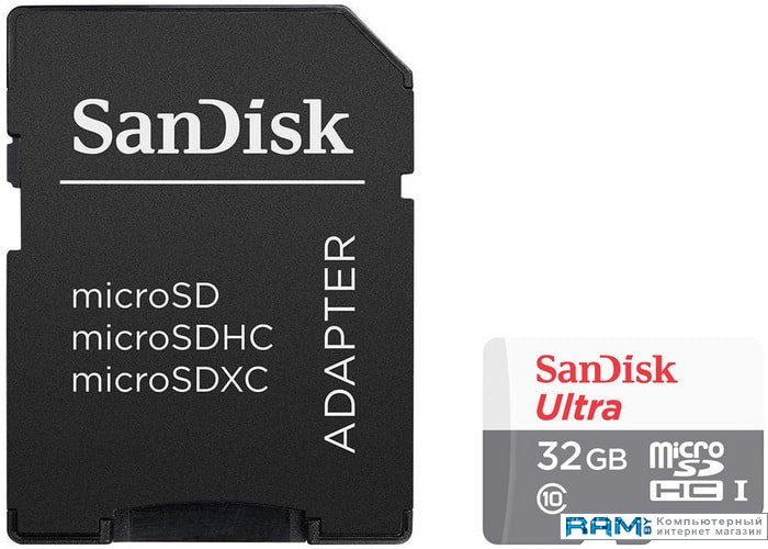SanDisk Ultra microSDHC SDSQUNR-032G-GN3MA 32GB флешка sandisk ultra fit 16 гб usb 3 1 чт до 130 мб с зап до 40 мб с черная