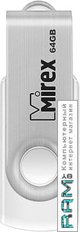 USB Flash Mirex Swivel White 64GB 13600-FMUSWT64 usb flash mirex swivel rubber 64gb