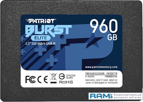 SSD Patriot Burst Elite 960GB PBE960GS25SSDR накопитель ssd patriot burst elite 960gb pbe960gs25ssdr