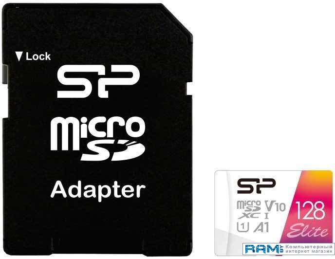 Silicon-Power Elite microSDXC SP128GBSTXBV1V20SP 128GB флеш карта microsd 64gb silicon power high endurance microsdxc class 10 uhs i u3 sd адаптер mlc