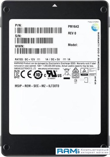 SSD Samsung PM1643a 15.36TB MZILT15THALA-00007 твердотельный накопитель samsung ssd 1920gb pm1643a 2 5 sas 12gb s mzilt1t9hbjr 00007