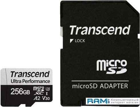 Transcend microSDXC 340S 256GB ssd накопитель transcend 256gb mts830 m 2 2280 sata 3d tlc with dram [r w 530 400 mb s]