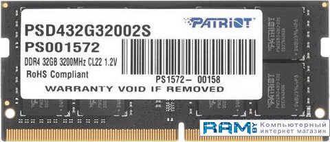 Patriot Signature Line 32GB DDR4 SODIMM PSD432G32002S patriot signature line 8gb ddr4 sodimm pc4 21300 psd48g266681s