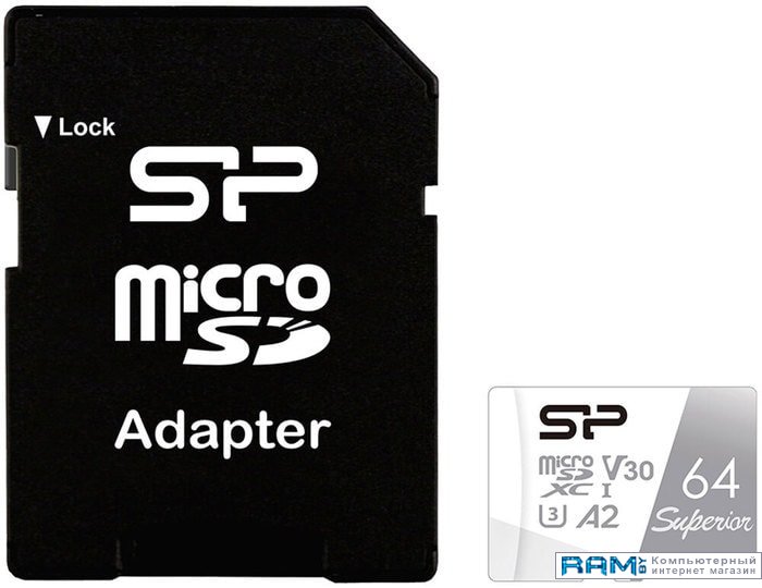 Silicon-Power Superior microSDXC SP064GBSTXDA2V20SP 64GB флеш карта microsd 128gb silicon power elite gold microsdxc class 10 uhs i u1 85mb s sd адаптер