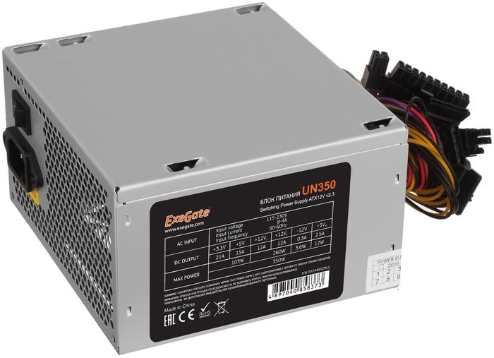 ExeGate ATX-UN350 EX244552RUS-S блок питания 350w exegate un350 atx sc 12cm fan 24pin 4pin 3xsata 2xide fdd кабель 220v с защитой от выдергивания