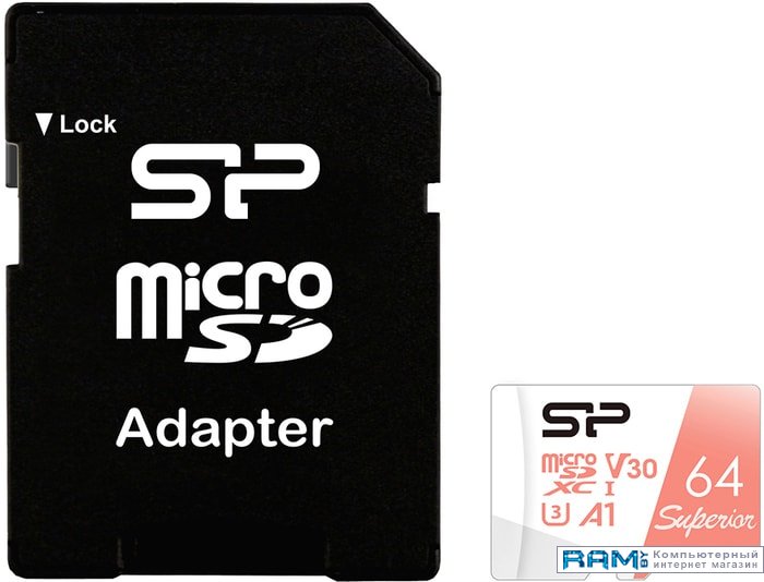 Silicon-Power Superior A1 microSDXC SP064GBSTXDV3V20SP 64GB silicon power superior golden a1 microsdxc sp256gbstxdv3v1gsp 256gb