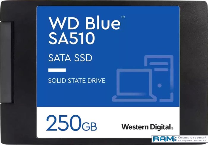 SSD WD Blue SA510 250GB WDS250G3B0A wd ssd blue sa510 250gb m 2 22x80mm sata3 r w 550 525mb s iops 95 000 81 000 tbw 100 dwpd 0 2 12 мес