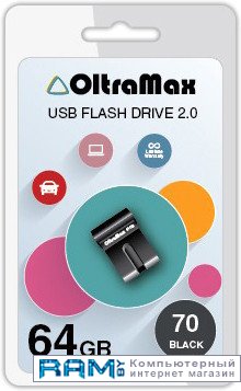 USB Flash Oltramax 70 64GB  OM-64GB-70-Black usb flash oltramax 220 32gb om 32gb 220 green