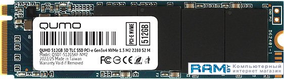 SSD QUMO Novation M2 NVMe 512GB Q3DT-512GSKF-NM2 внутренний ssd накопитель qumo novation 1tb m 2 2280 pcie gen4 x4 nvme 3d tlc q3dt 1000gpp4 nm2 oem