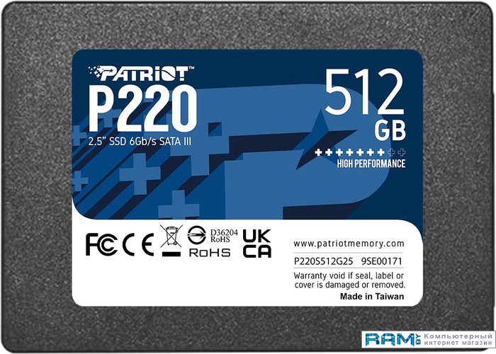 SSD Patriot P220 512GB P220S512G25 ssd накопитель patriot memory 2 5 p220 512 гб sata iii p220s512g25