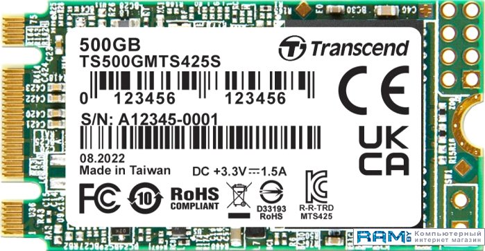 SSD Transcend 425S 500GB TS500GMTS425S твердотельный диск 1tb transcend 425s m 2 2242 sata 3d tlc [r w 550 500 mb s]