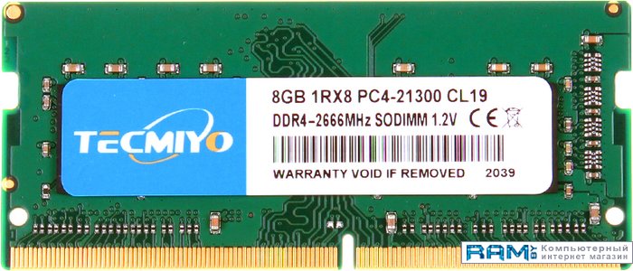 Tecmiyo 8 DDR4 SODIMM 2666  8G1RPC4-21300S-G0 digma 32 ddr4 sodimm 2666 dgmas42666032s