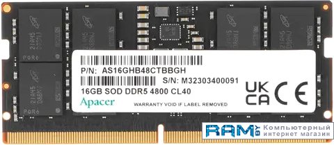 Apacer 16 DDR5 SODIMM 4800  AS16GHB48CTBBGH patriot signature line 16 ddr5 sodimm 4800 psd516g480081s