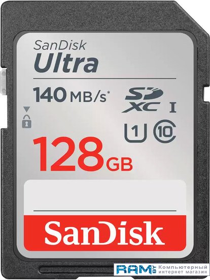 SanDisk Ultra SDXC SDSDUNB-128G-GN6IN 128GB флешка sandisk ultra luxe 128гб silver sdcz74 128g g46