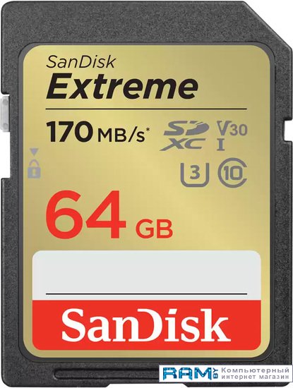 SanDisk Extreme SDXC SDSDXV2-064G-GNCIN 64GB sandisk extreme microsdxc sdsqxah 064g gn6mn 64gb