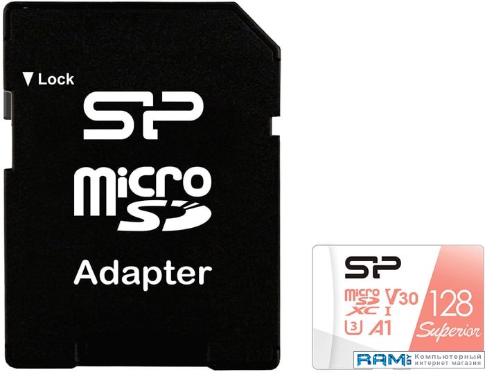 Silicon-Power Superior A1 microSDXC SP128GBSTXDV3V20SP 128GB silicon power superior golden a1 microsdxc sp256gbstxdv3v1gsp 256gb