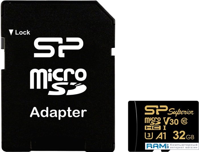 Silicon-Power Superior Golden A1 microSDHC SP032GBSTHDV3V1GSP 32GB флеш карта microsd 32gb silicon power superior pro microsdhc class 10 uhs i u3 colorful sd адаптер