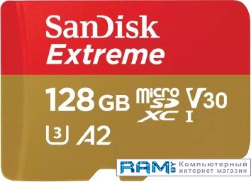 SanDisk Extreme SDSQXAA-128G-GN6MA microSDXC 128GB карта памяти sandisk extreme pro microsdxc card 128gb v30 uhs i u3 sdsqxcd 128g gn6ma
