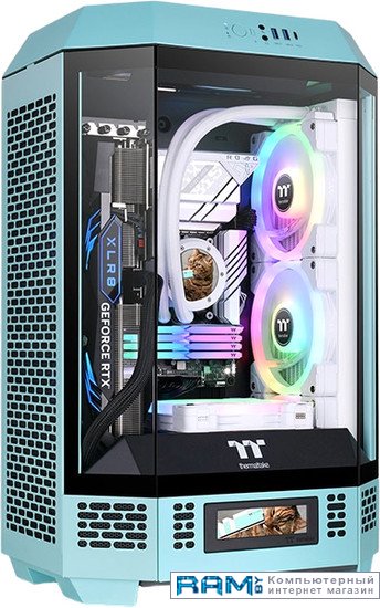 Thermaltake The Tower 300 Turquoise CA-1Y4-00SBWN-00 irbis ups online 1000va 900w lcd 3xc13 outlets usb rs232 snmp slot tower
