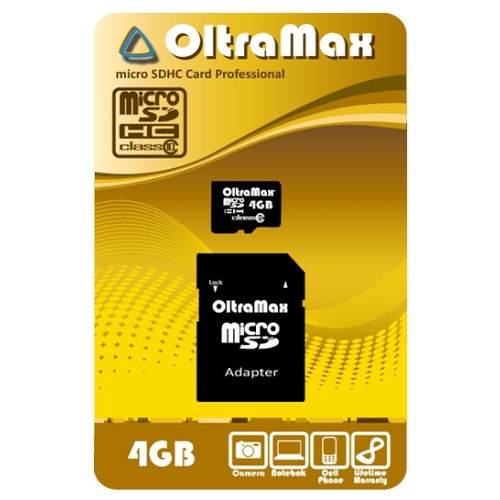 Oltramax microSDHC Class 10 4GB адаптер buro usb bu bt530 bt5 3 edr class 1 5 20 м