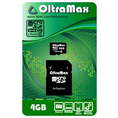 Oltramax microSDHC Class 4 4GB адаптер buro usb bu bt530 bt5 3 edr class 1 5 20 м