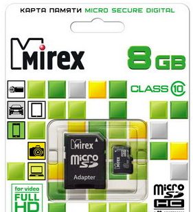 Mirex microSDHC Class 10 8GB 13613-AD10SD08 a data premier microsdhc uhs i u1 10 class 16 gb ausdh16guicl10 ra1